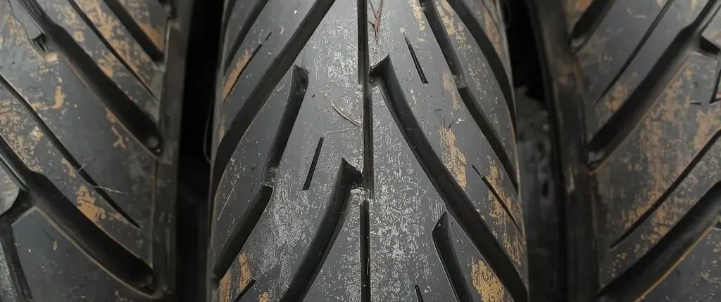 Motorcycle tyre with tread: checking age and grip