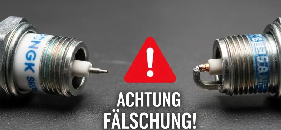 Abbildung einer Original Iridium Zündkerze und einer Fälschung
