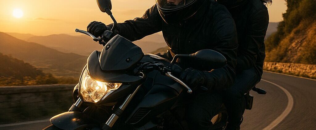 Wie steigt man als Fahrer und Beifahrer richtig auf das Motorrad?